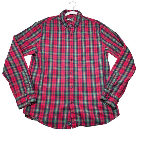 Hawker RYE Button Down Shirt Men's Size Medium Red Green Plaid Long Sleeves - Picture 1 of 8